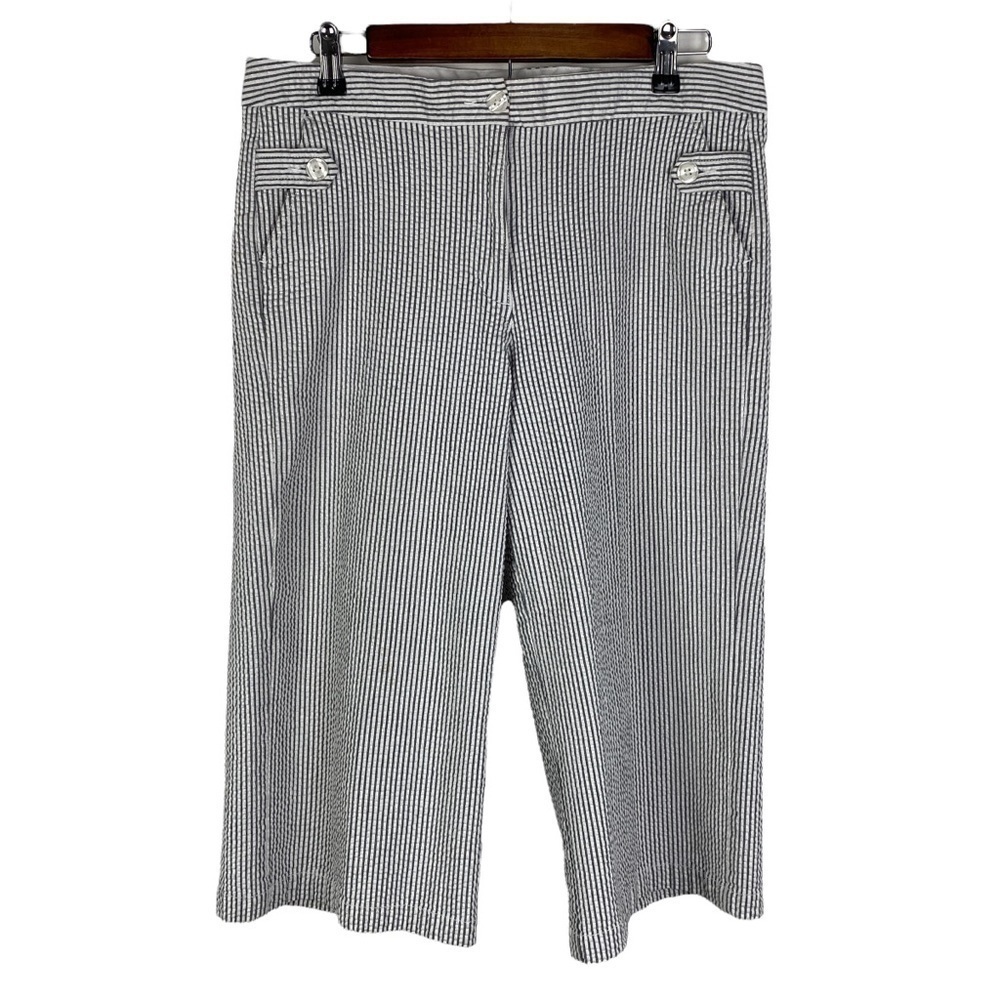 Isaac Mizrahi Metallic Striped Capri Pants Women's 12 Gray White Silver
